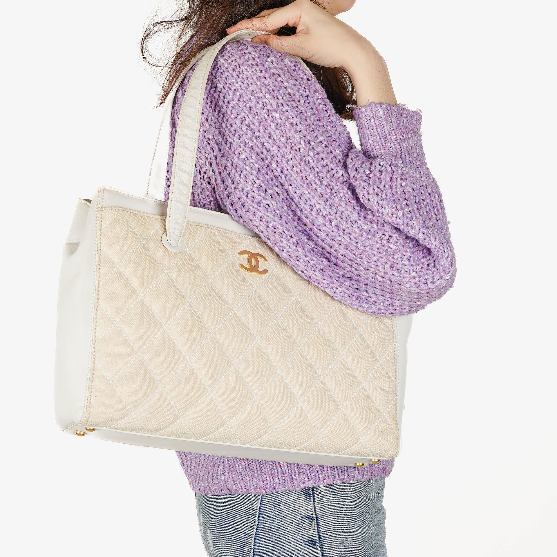 Chanel Wild Stitch Beige Surpique Tote Tasche