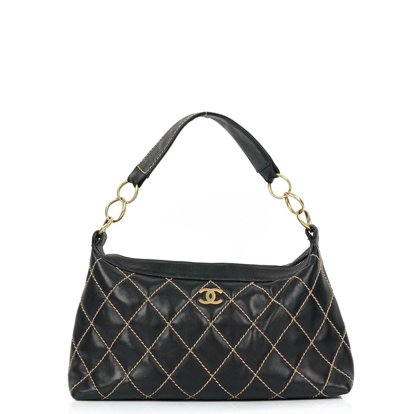 Chanel Wild Stitch Schwarz gesteppte Leder CC Schultertasche mit Goldfarbenen Beschlägen