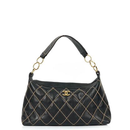 Chanel Wild Stitch Schwarz gesteppte Leder CC Schultertasche mit Goldfarbenen Beschlägen
