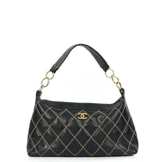 Chanel Wild Stitch Schwarz gesteppte Leder CC Schultertasche mit Goldfarbenen Beschlägen