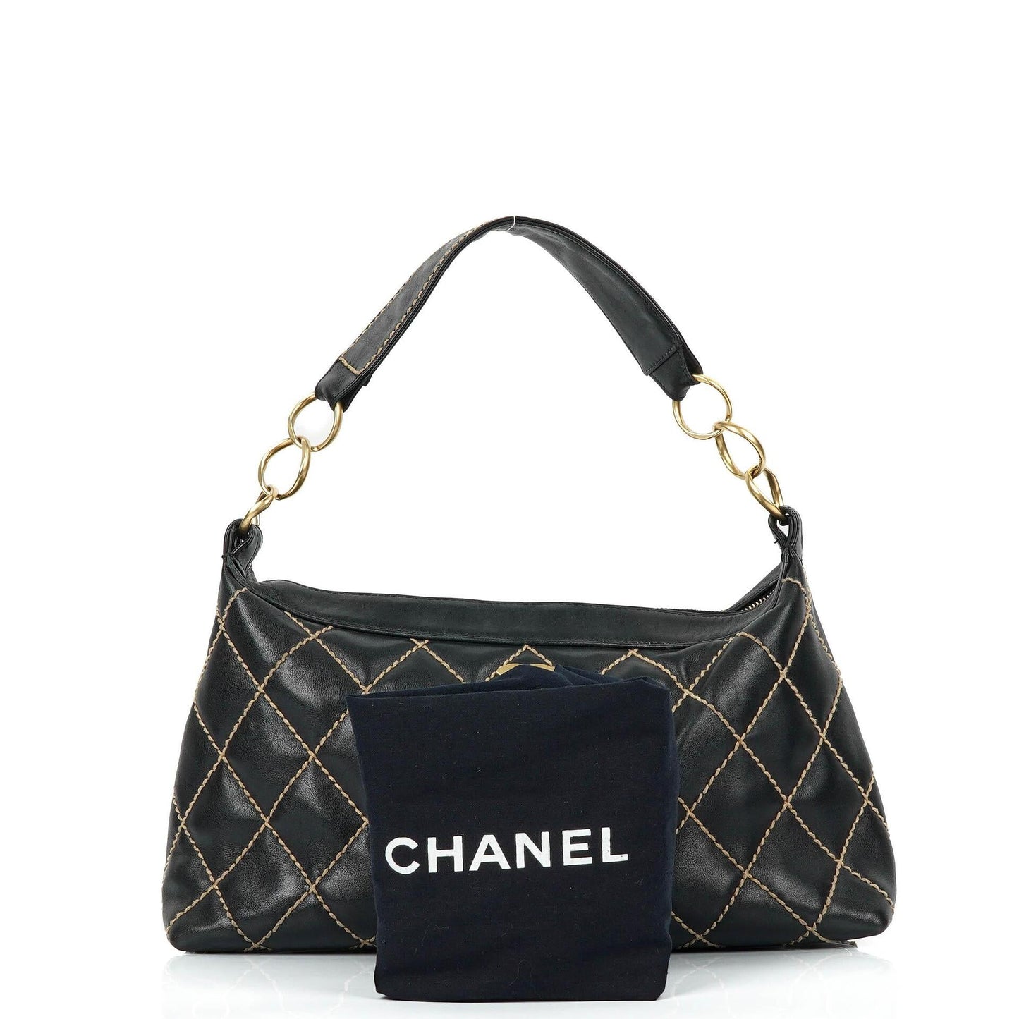 Chanel Wild Stitch Schwarz gesteppte Leder CC Schultertasche mit Goldfarbenen Beschlägen