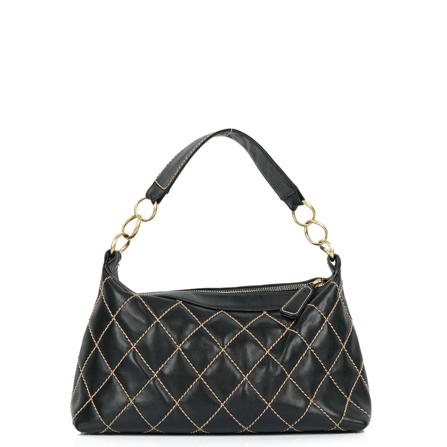 Chanel Wild Stitch Schwarz gesteppte Leder CC Schultertasche mit Goldfarbenen Beschlägen