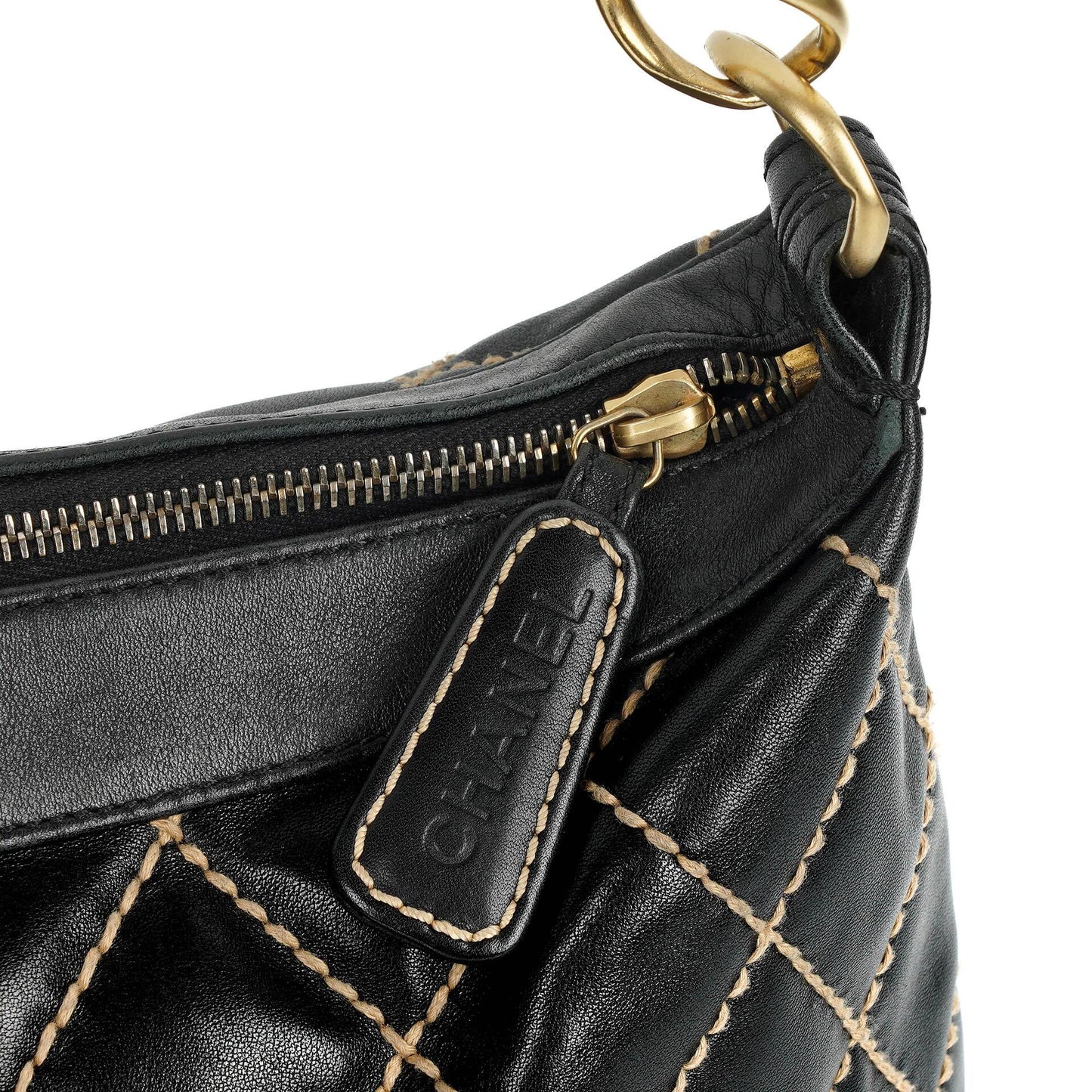 Chanel Wild Stitch Schwarz gesteppte Leder CC Schultertasche mit Goldfarbenen Beschlägen