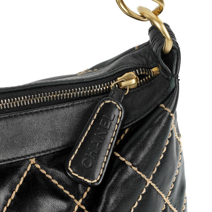 Chanel Wild Stitch Schwarz gesteppte Leder CC Schultertasche mit Goldfarbenen Beschlägen