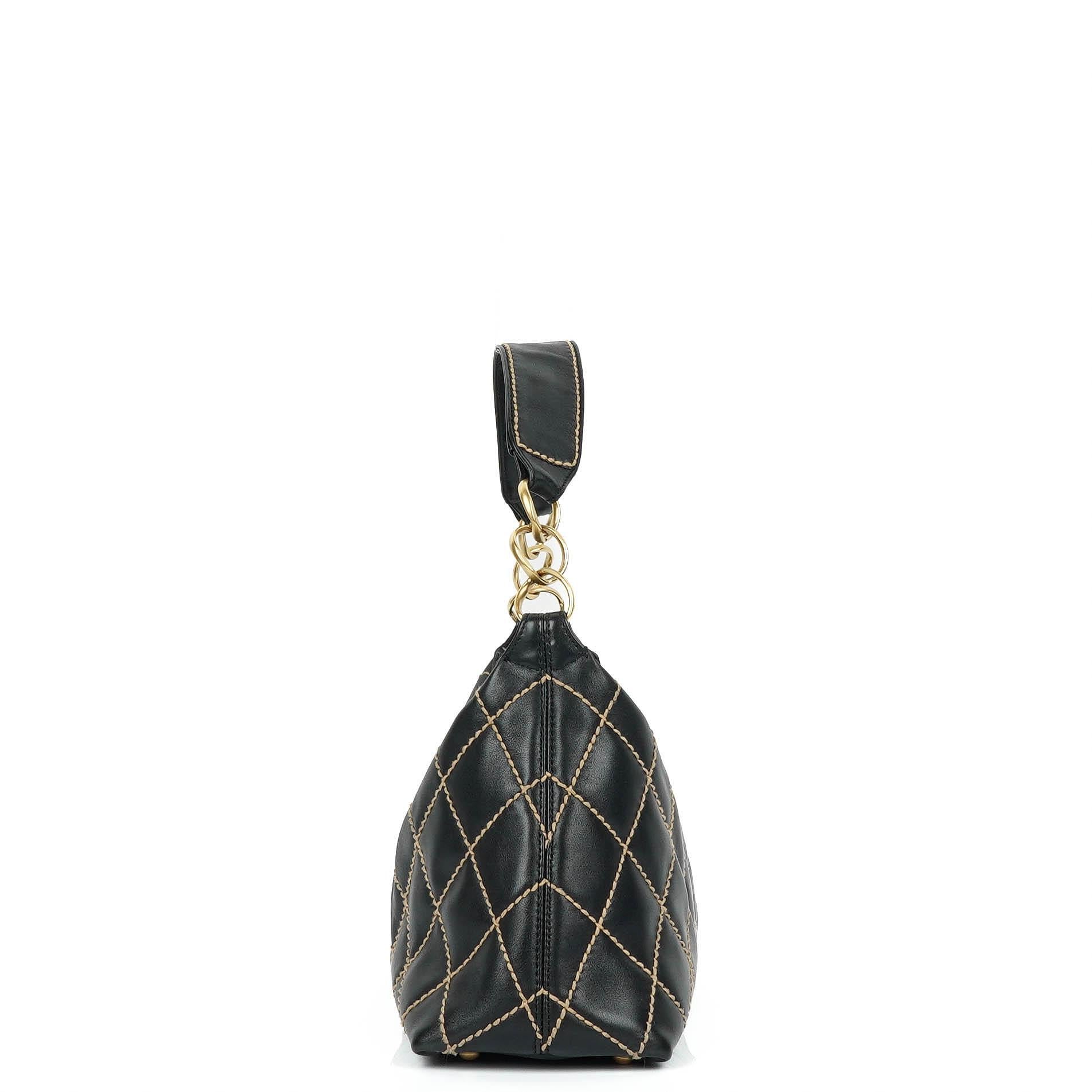 Chanel Wild Stitch Schwarz gesteppte Leder CC Schultertasche mit Goldfarbenen Beschlägen