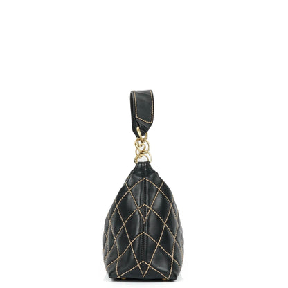 Chanel Wild Stitch Schwarz gesteppte Leder CC Schultertasche mit Goldfarbenen Beschlägen