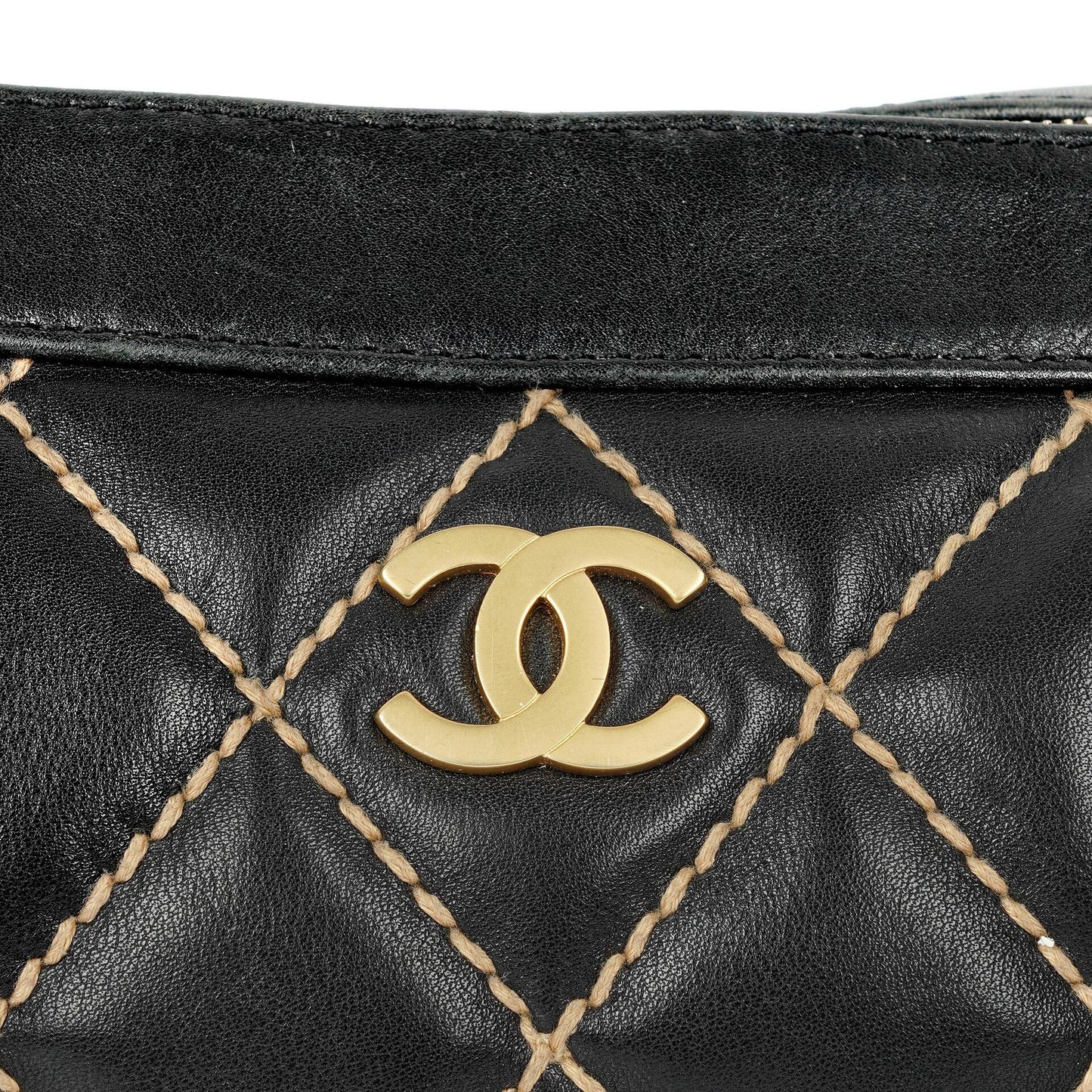 Chanel Wild Stitch Schwarz gesteppte Leder CC Schultertasche mit Goldfarbenen Beschlägen