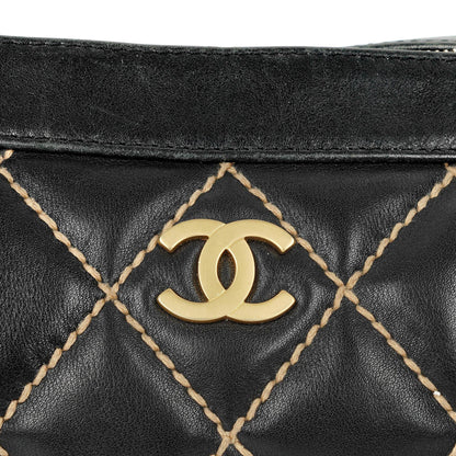 Chanel Wild Stitch Schwarz gesteppte Leder CC Schultertasche mit Goldfarbenen Beschlägen