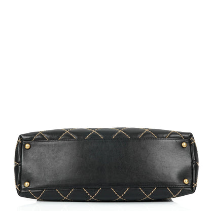 Chanel Wild Stitch Schwarz gesteppte Leder CC Schultertasche mit Goldfarbenen Beschlägen