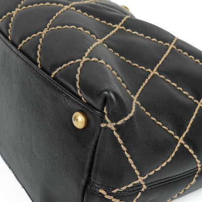 Chanel Wild Stitch Schwarz gesteppte Leder CC Schultertasche mit Goldfarbenen Beschlägen