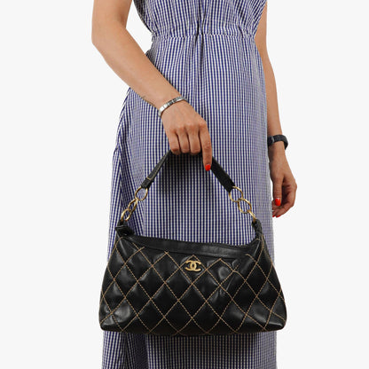 Chanel Wild Stitch Schwarz gesteppte Leder CC Schultertasche mit Goldfarbenen Beschlägen