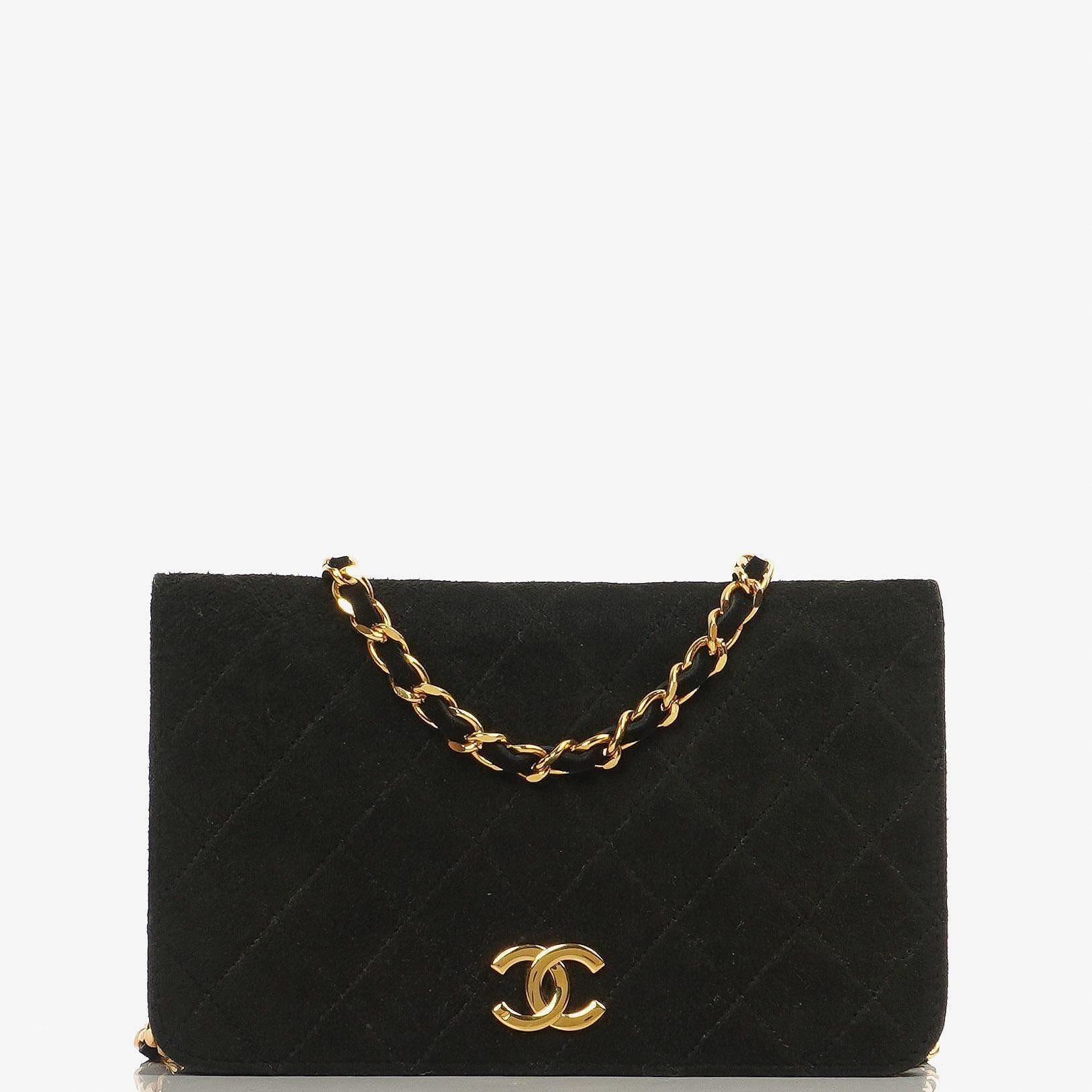 Chanel WOC Mini Klassische Vollklappen Schwarze Gequiltete Wildleder Mit 24K Goldbeschichtetem Zubehör