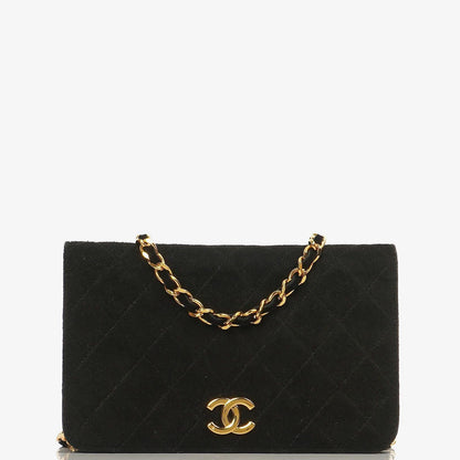 Chanel WOC Mini Klassische Vollklappen Schwarze Gequiltete Wildleder Mit 24K Goldbeschichtetem Zubehör
