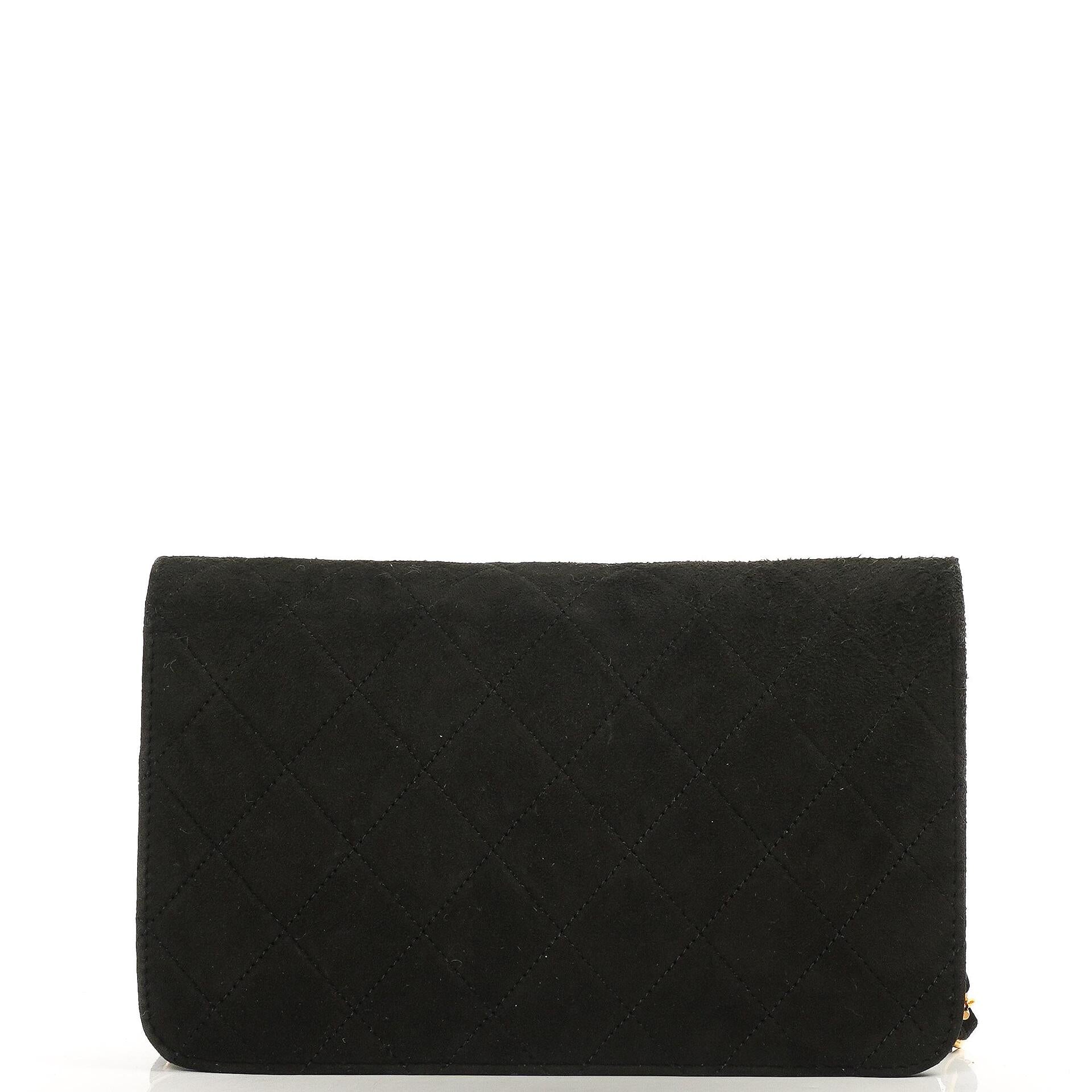 Chanel WOC Mini Klassische Vollklappen Schwarze Gequiltete Wildleder Mit 24K Goldbeschichtetem Zubehör
