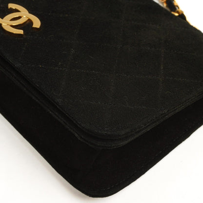 Chanel WOC Mini Klassische Vollklappen Schwarze Gequiltete Wildleder Mit 24K Goldbeschichtetem Zubehör