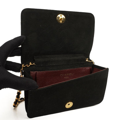 Chanel WOC Mini Klassische Vollklappen Schwarze Gequiltete Wildleder Mit 24K Goldbeschichtetem Zubehör