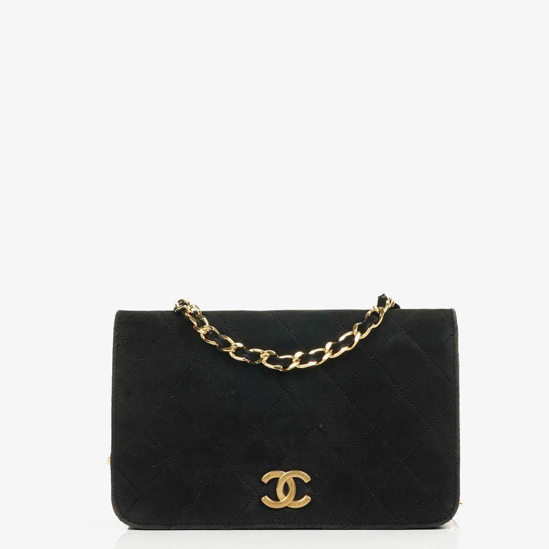 Chanel WOC Mini Klassische Vollklappen Schwarze Gequiltete Wildleder Mit 24K Goldbeschichtetem Zubehör
