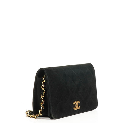 Chanel WOC Mini Klassische Vollklappen Schwarze Gequiltete Wildleder Mit 24K Goldbeschichtetem Zubehör