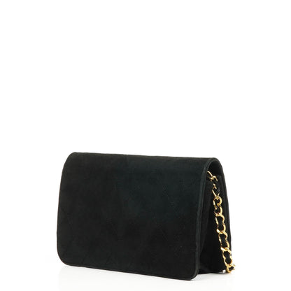 Chanel WOC Mini Klassische Vollklappen Schwarze Gequiltete Wildleder Mit 24K Goldbeschichtetem Zubehör