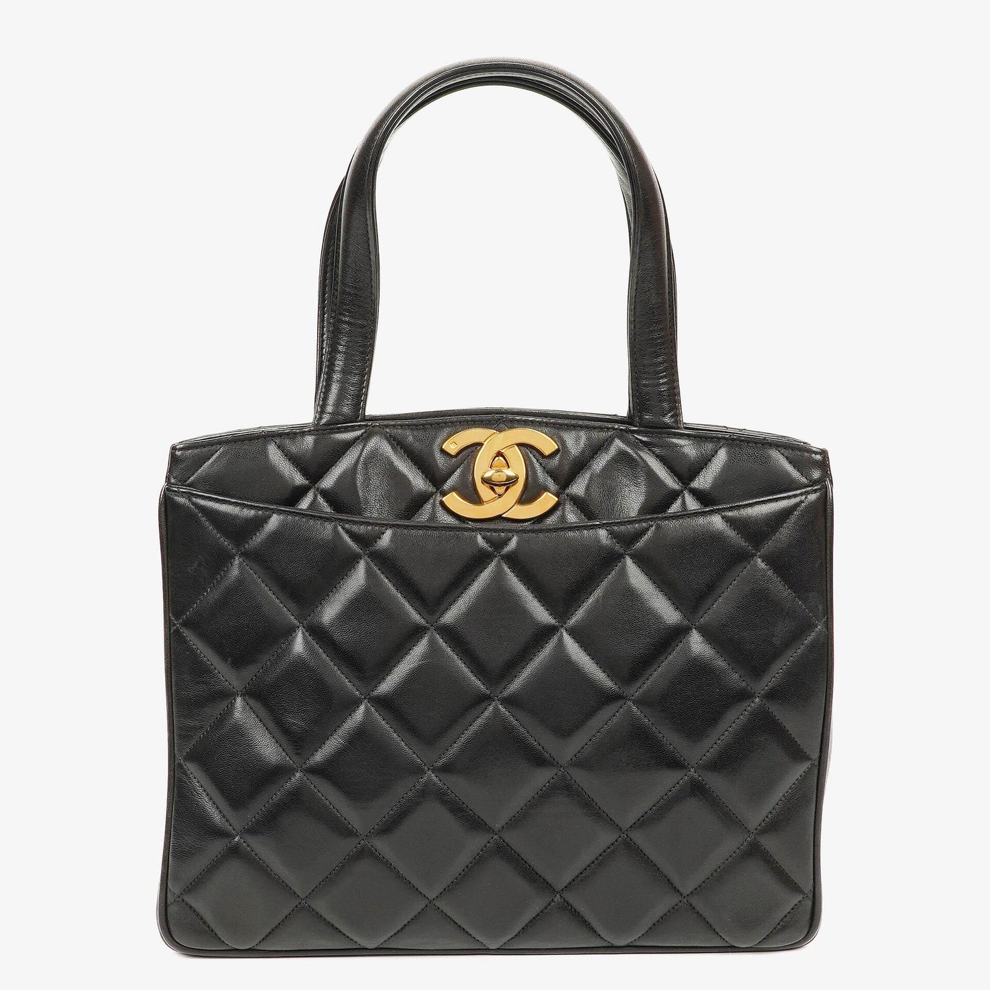 Chanel XL CC Logo Tote Tasche aus schwarzem gestepptem Leder