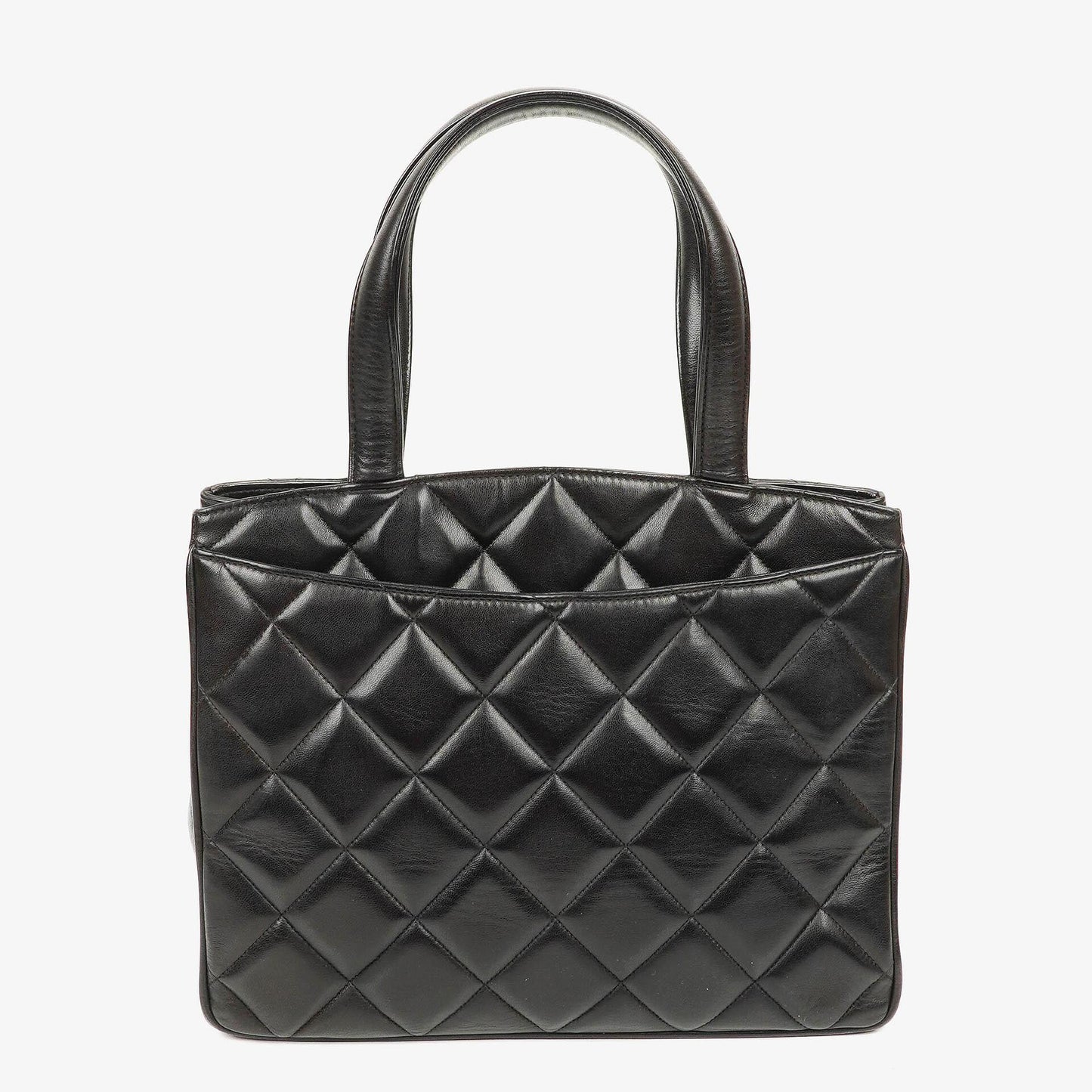 Chanel XL CC Logo Tote Tasche aus schwarzem gestepptem Leder
