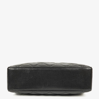 Chanel XL CC Logo Tote Tasche aus schwarzem gestepptem Leder