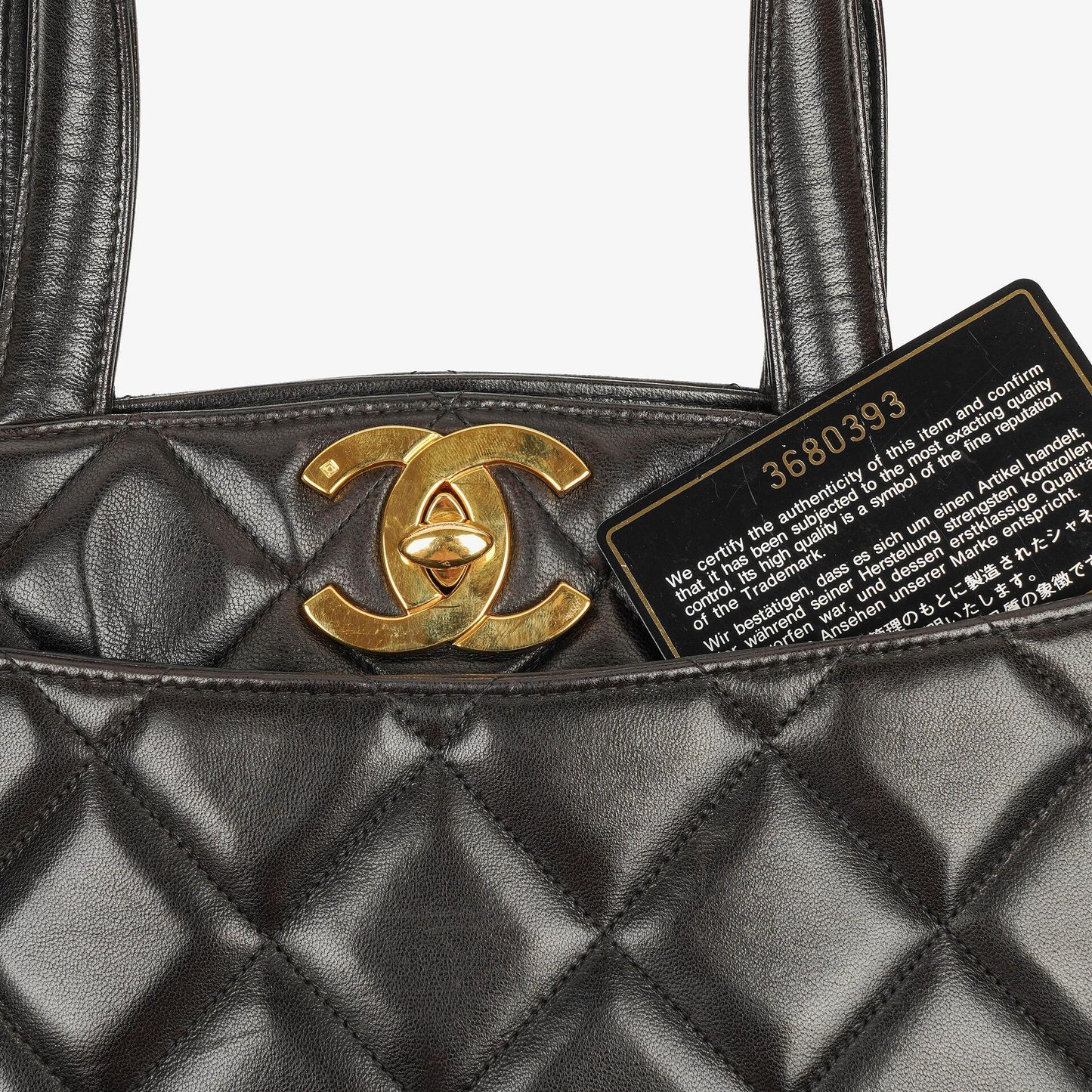 Chanel XL CC Logo Tote Tasche aus schwarzem gestepptem Leder