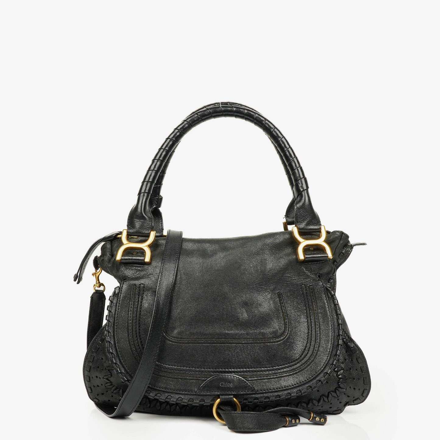 Chloé Marcie Schultertasche aus schwarzem Leder mit Tragegriff