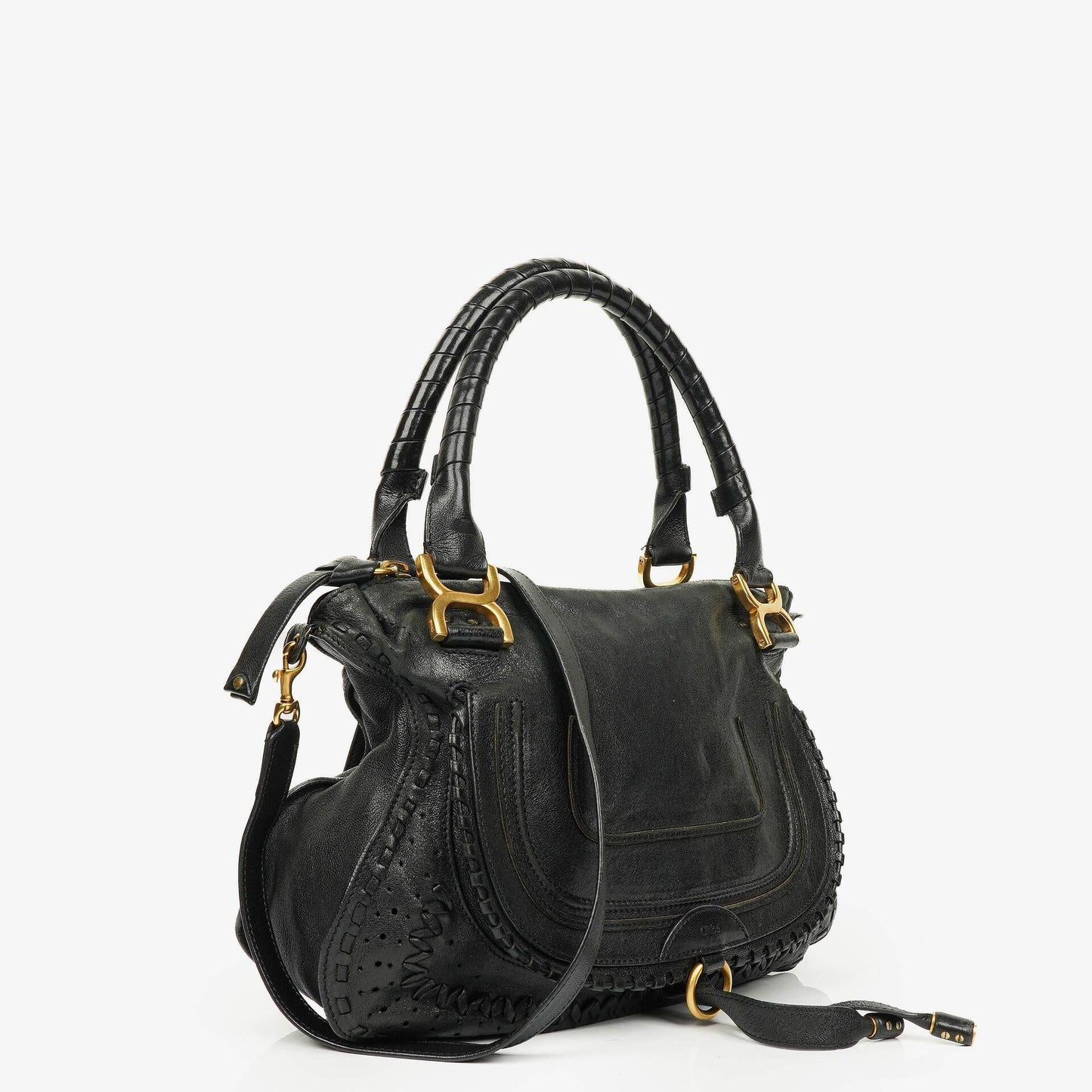 Chloé Marcie Schultertasche aus schwarzem Leder mit Tragegriff