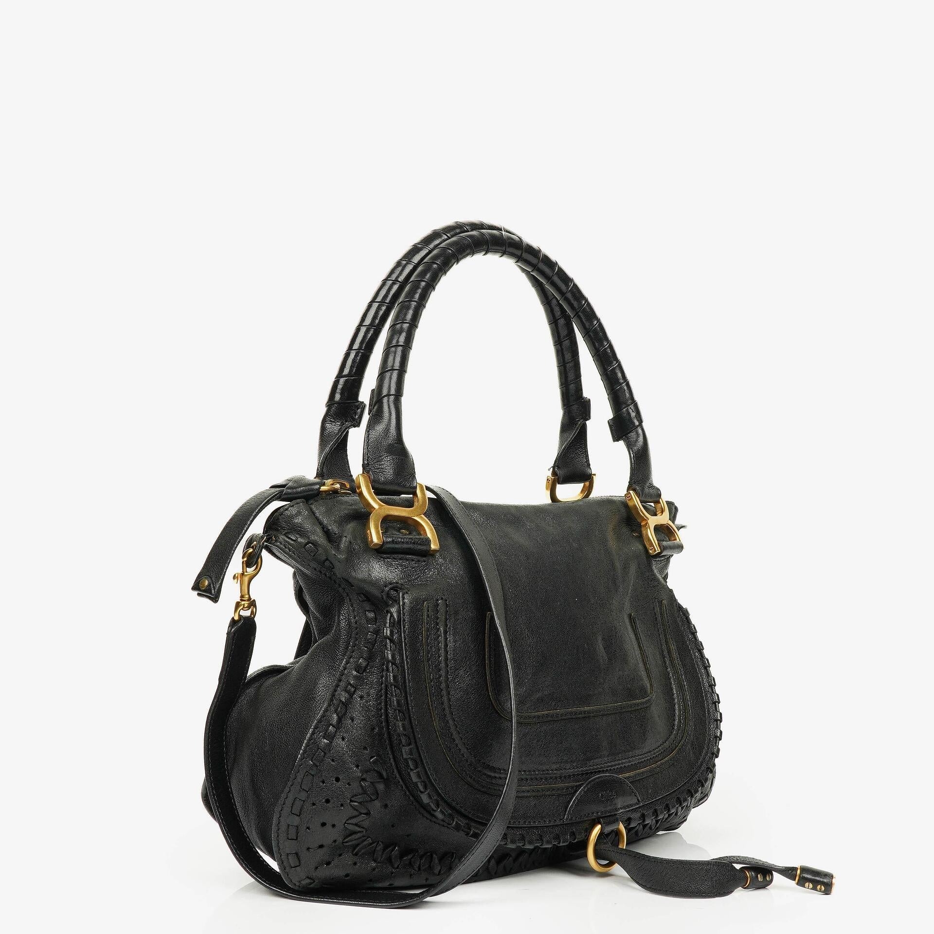 Chloé Marcie Schultertasche aus schwarzem Leder mit Tragegriff
