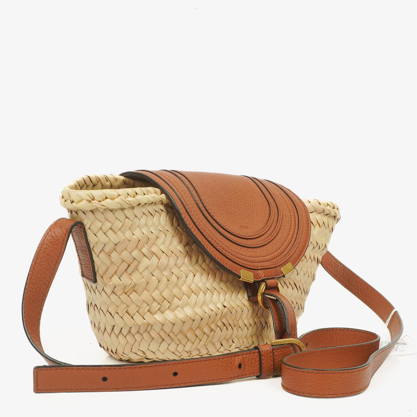 Chloé kleine Marcie Korbtasche aus braunem geflochtenem Raffia und Leder