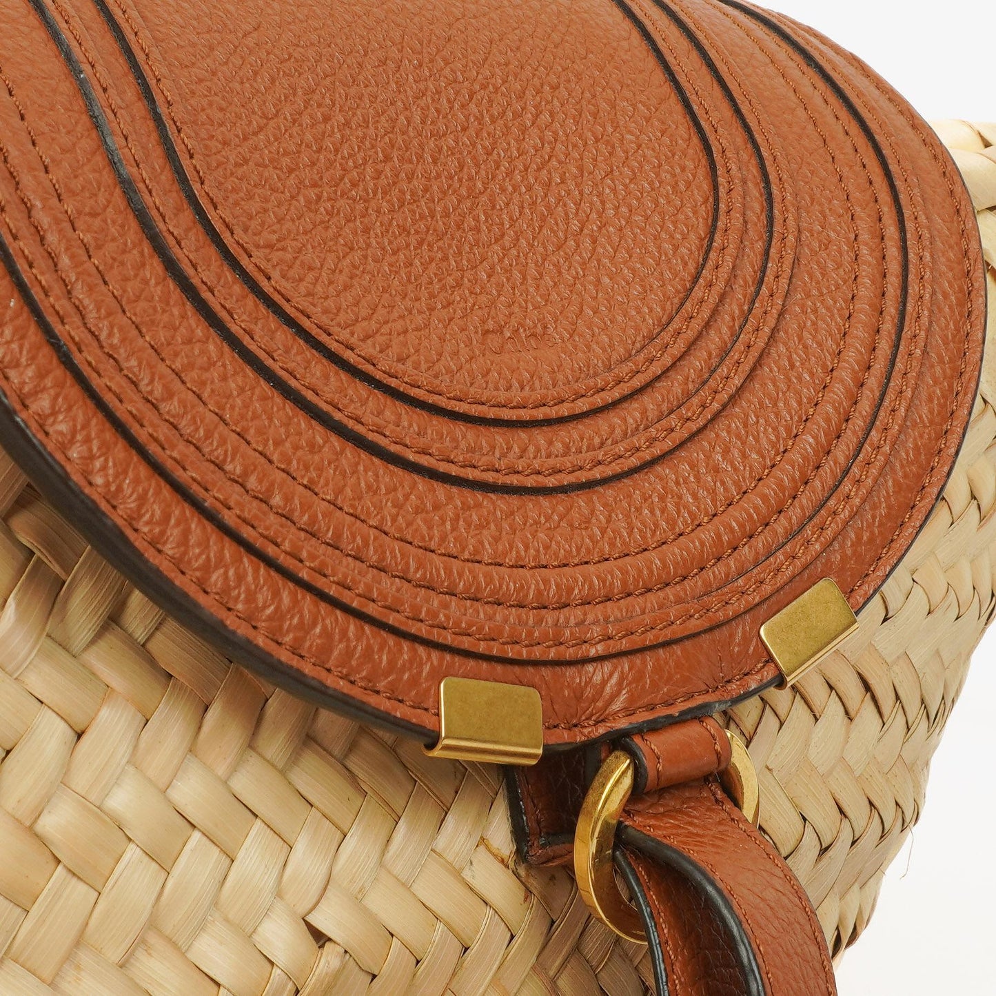 Chloé kleine Marcie Korbtasche aus braunem geflochtenem Raffia und Leder