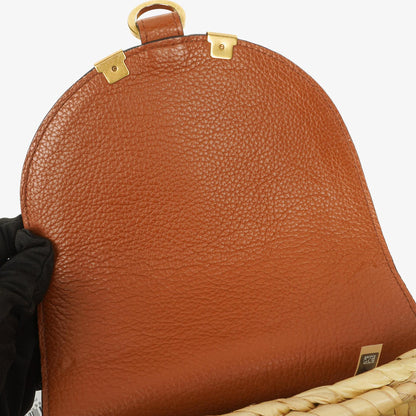 Chloé kleine Marcie Korbtasche aus braunem geflochtenem Raffia und Leder