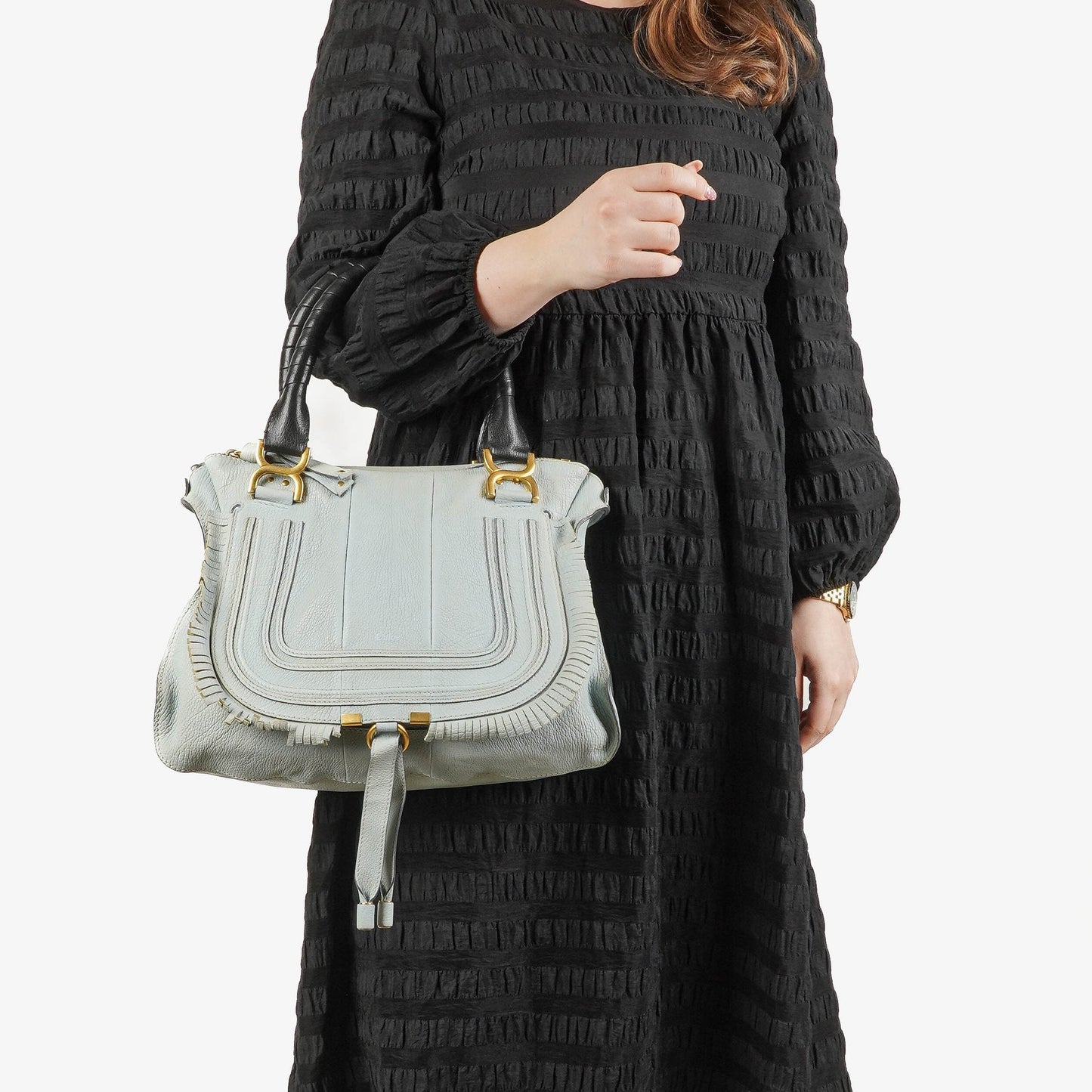 Chloe Marcie Satchel aus blauem Leder