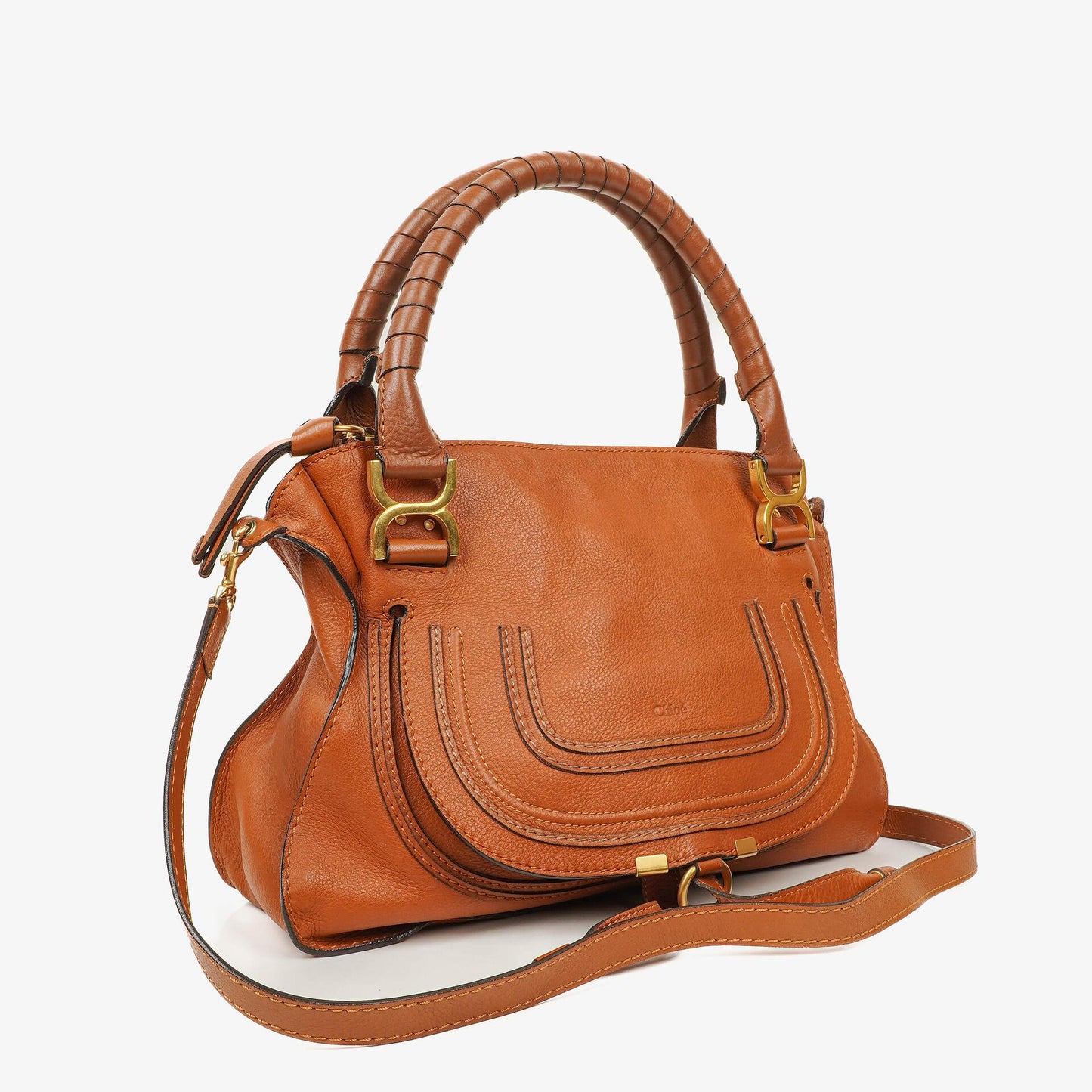Chloe Marcie Tasche aus braunem genarbtem Leder