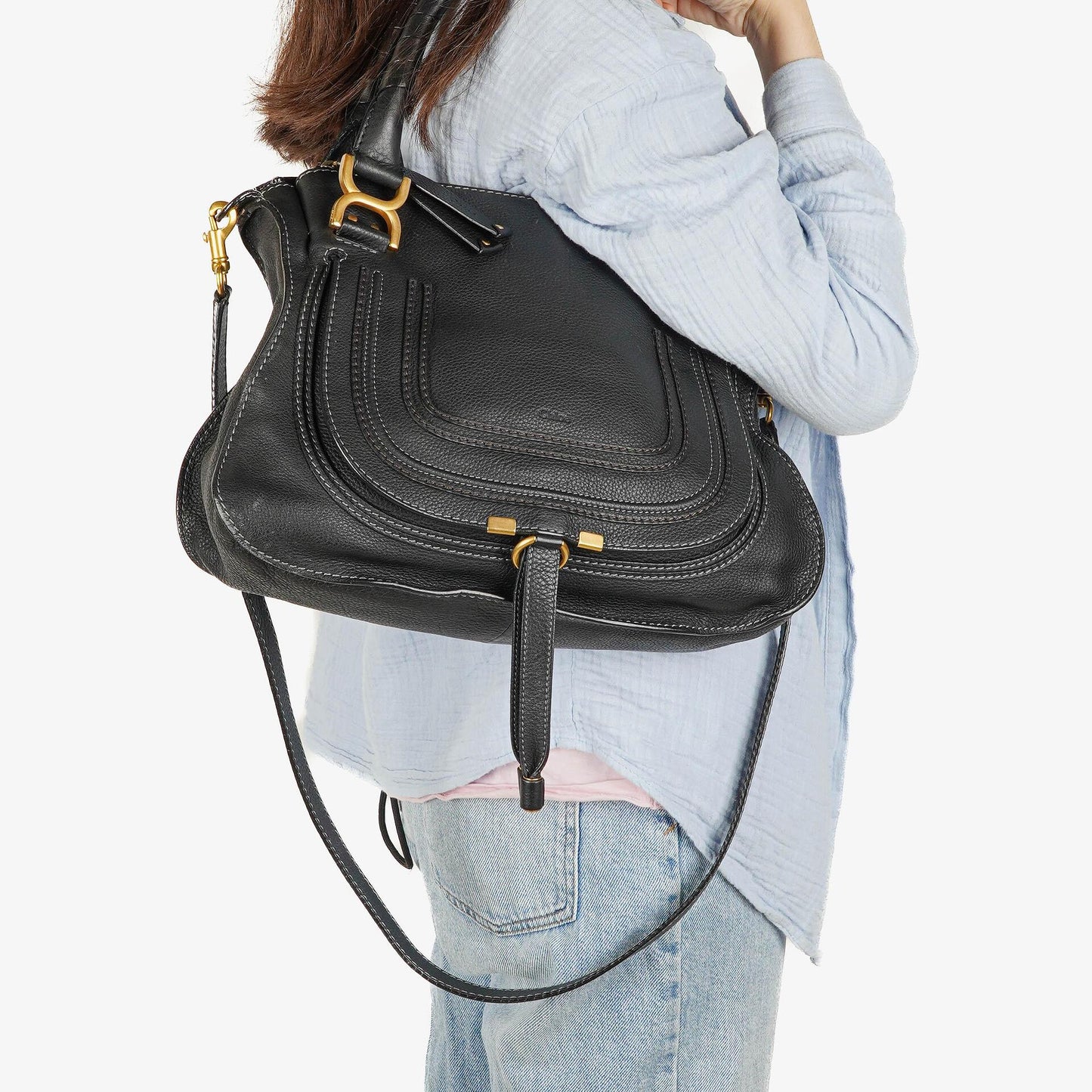 Chloé Marcie Satchel Medium aus schwarzem Leder