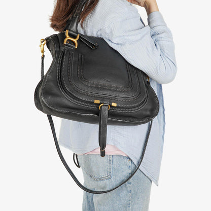 Chloé Marcie Satchel Medium aus schwarzem Leder