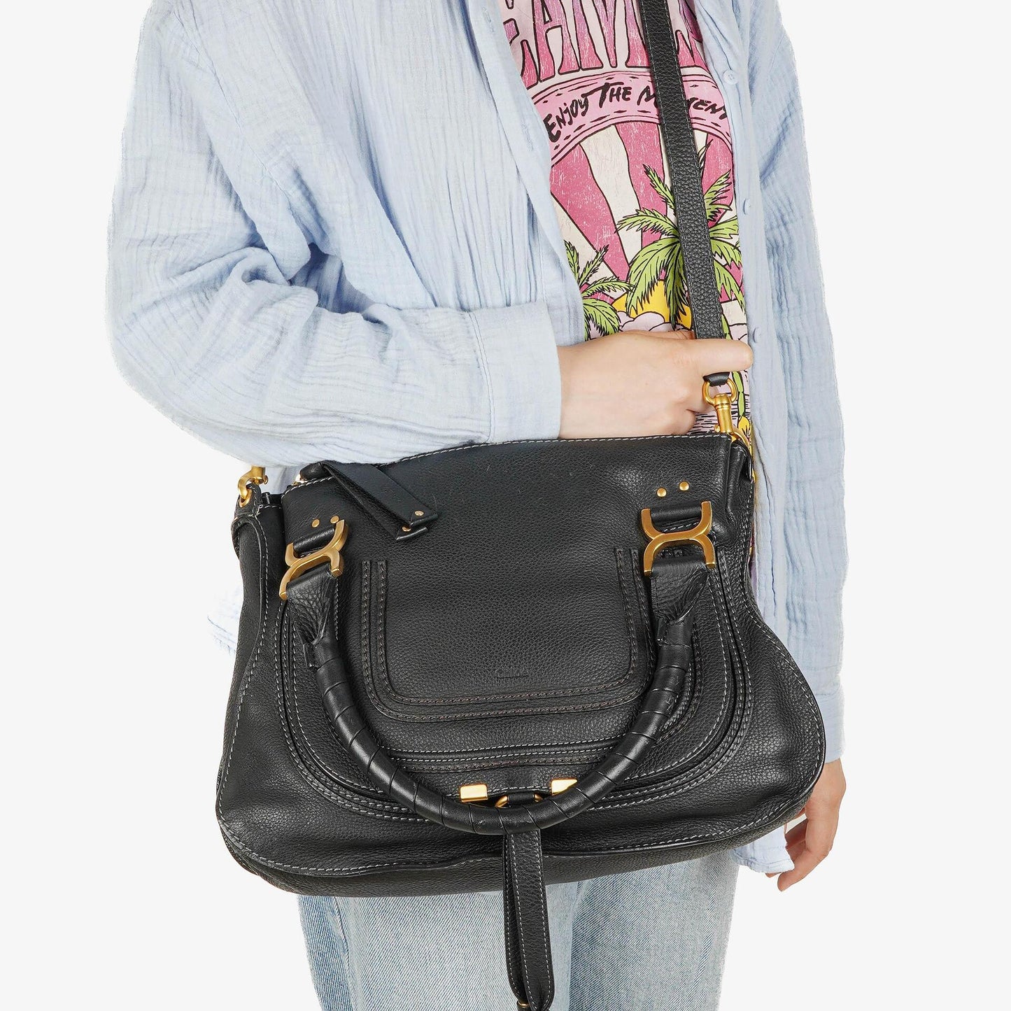 Chloé Marcie Satchel Medium aus schwarzem Leder