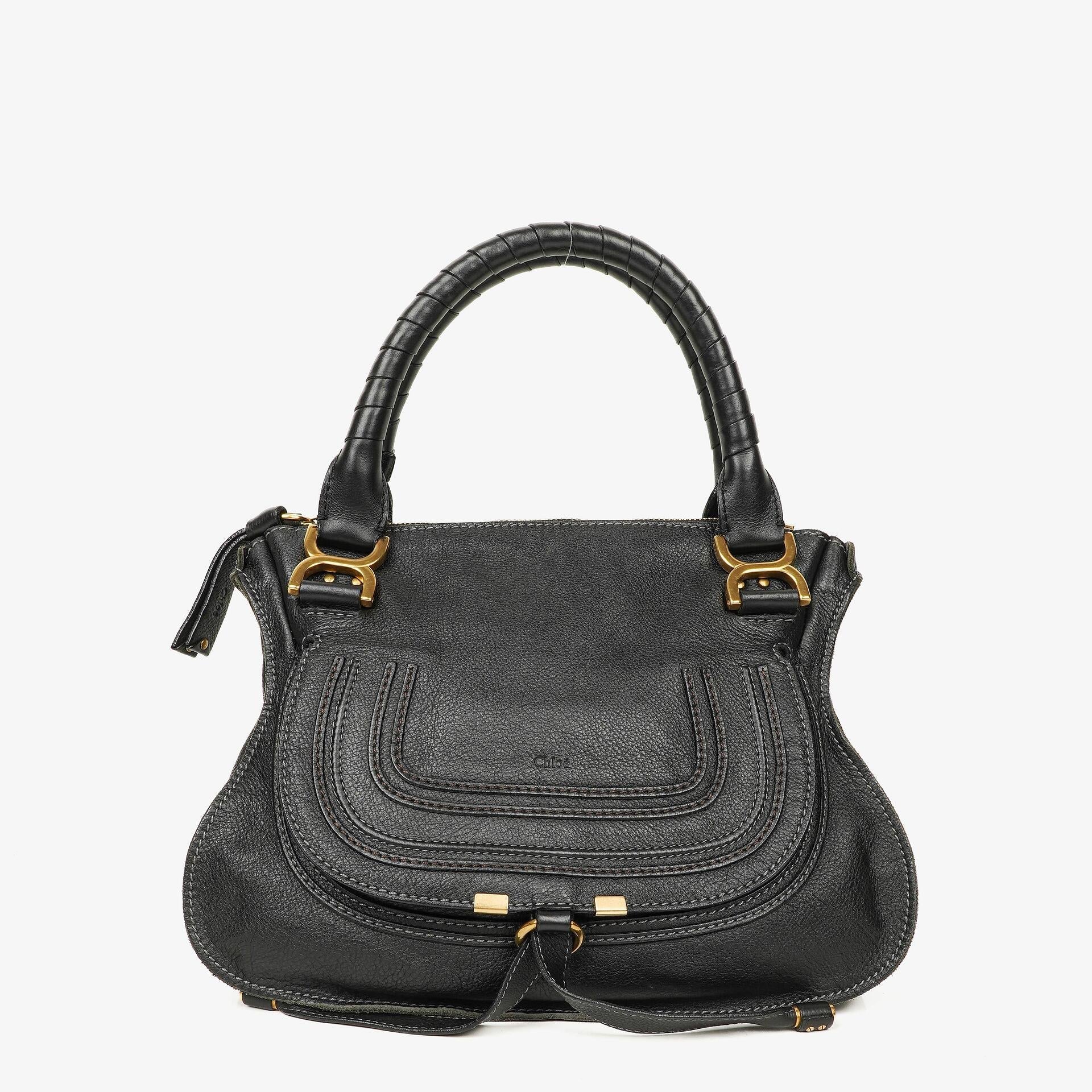 Chloe Marcie mittelgroße Satchel aus schwarzem Leder
