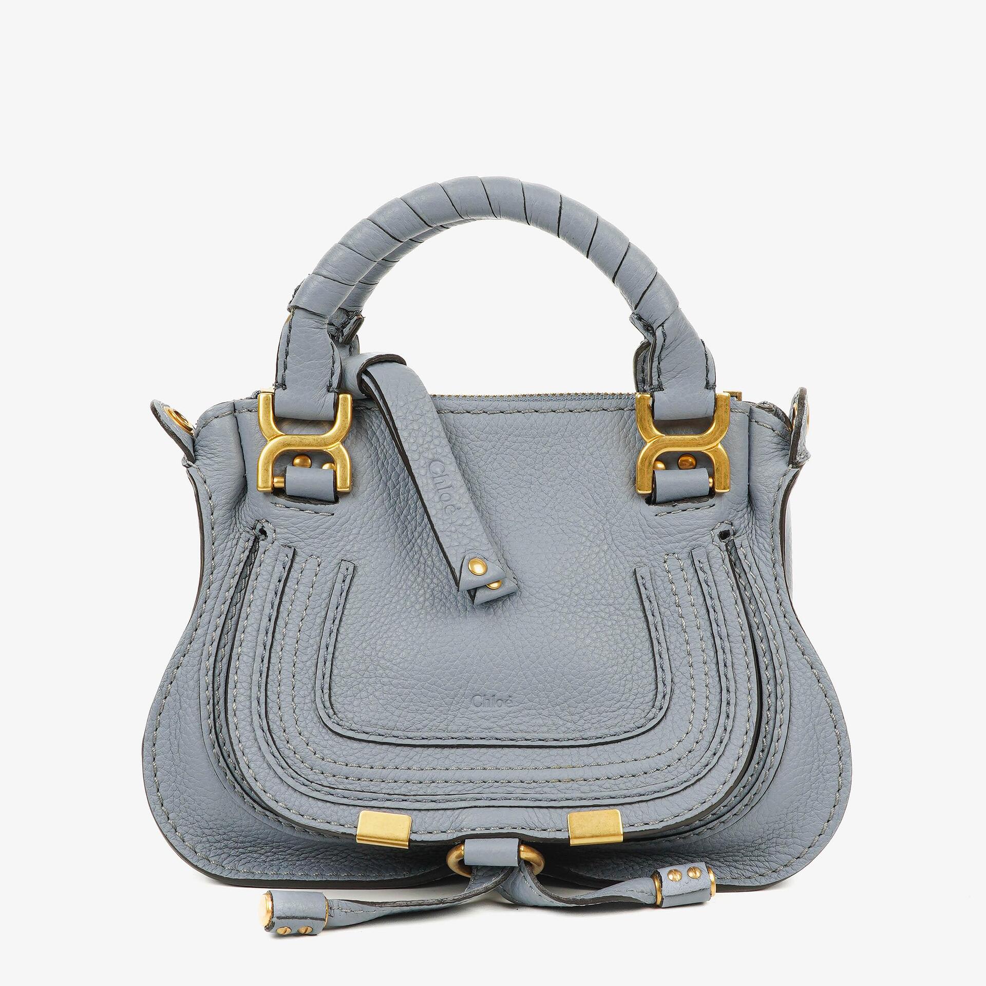 Chloé Marcie Mini Tasche aus genarbtem Leder in Ash Blue