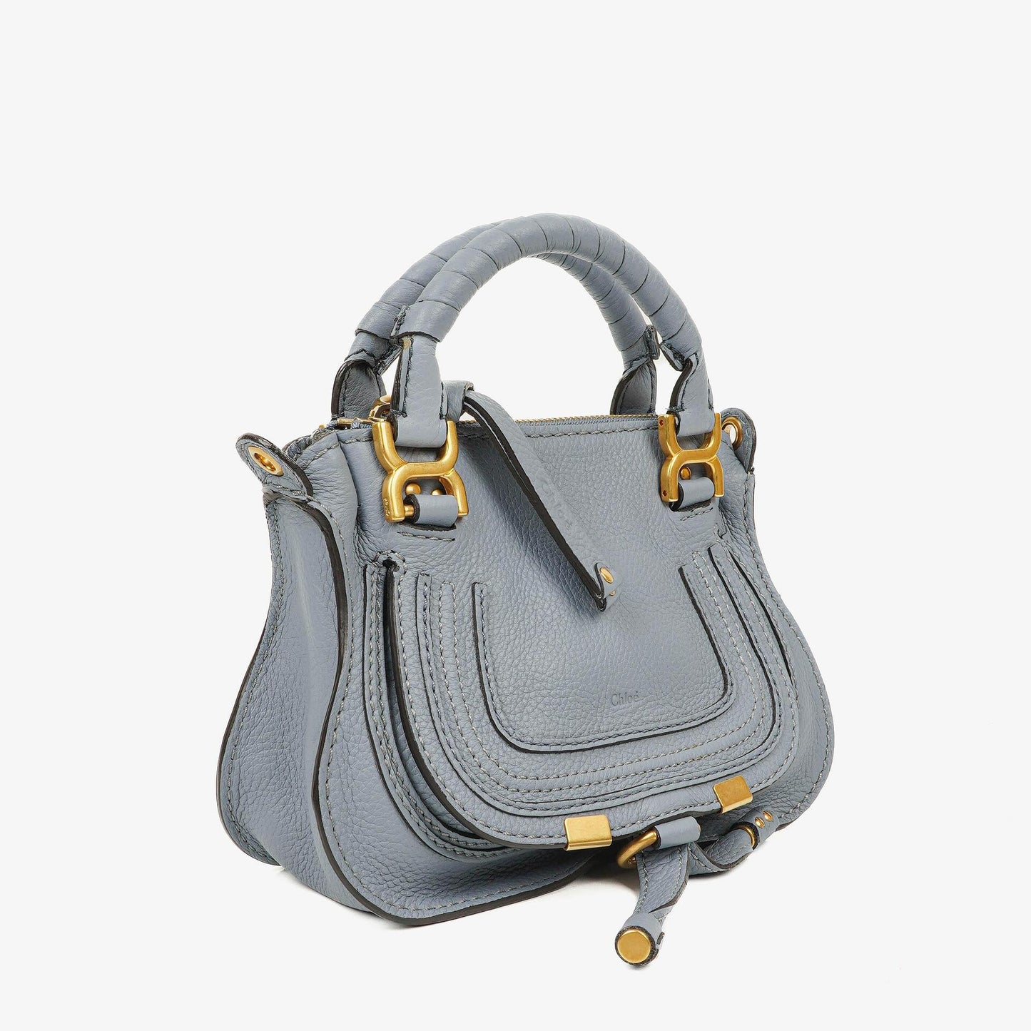 Chloé Marcie Mini Tasche aus genarbtem Leder in Ash Blue