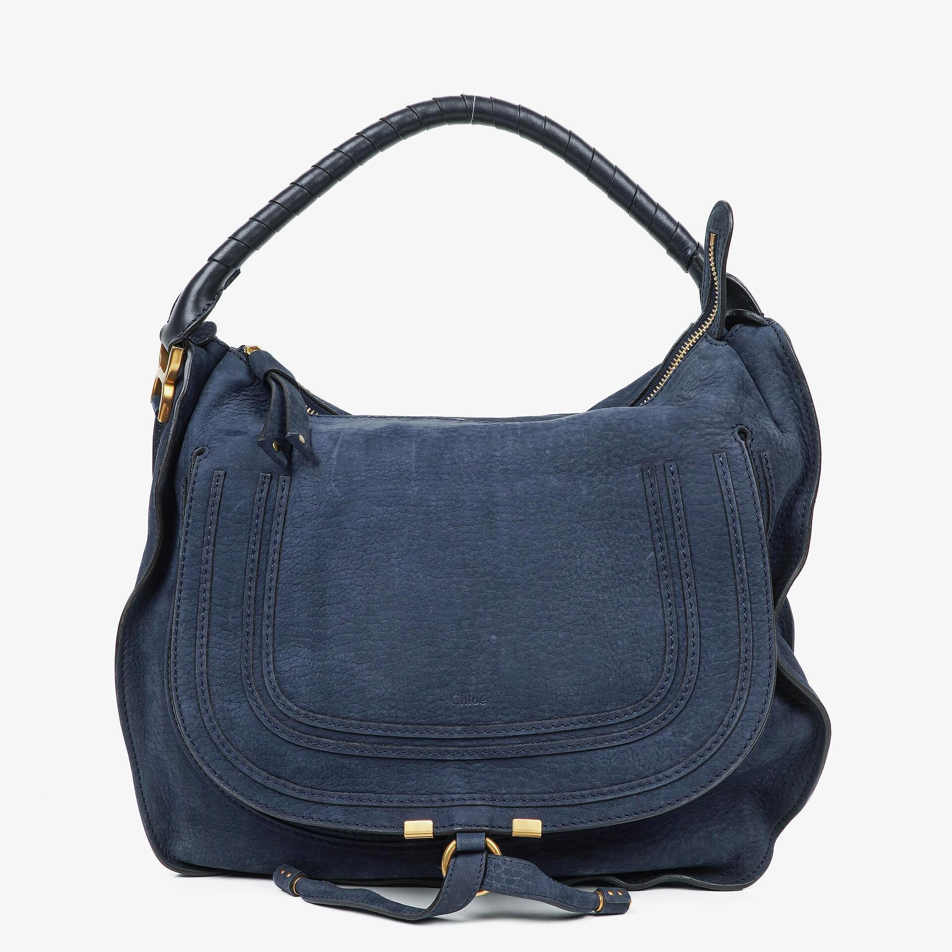 Chloe Marcie Schultertasche aus navyfarbenem Nubuk
