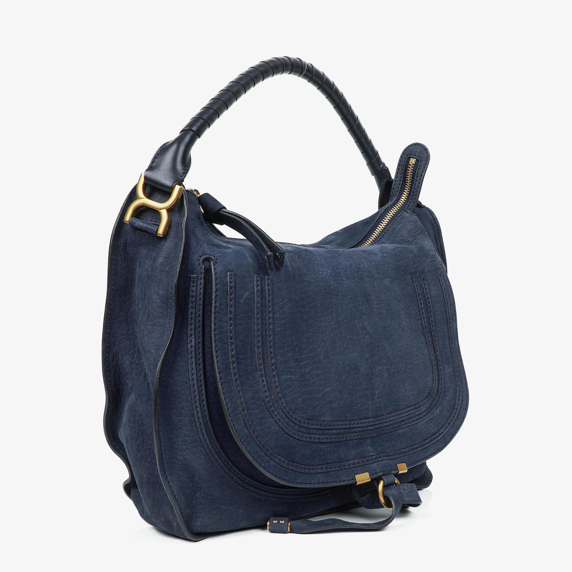 Chloe Marcie Schultertasche aus navyfarbenem Nubuk