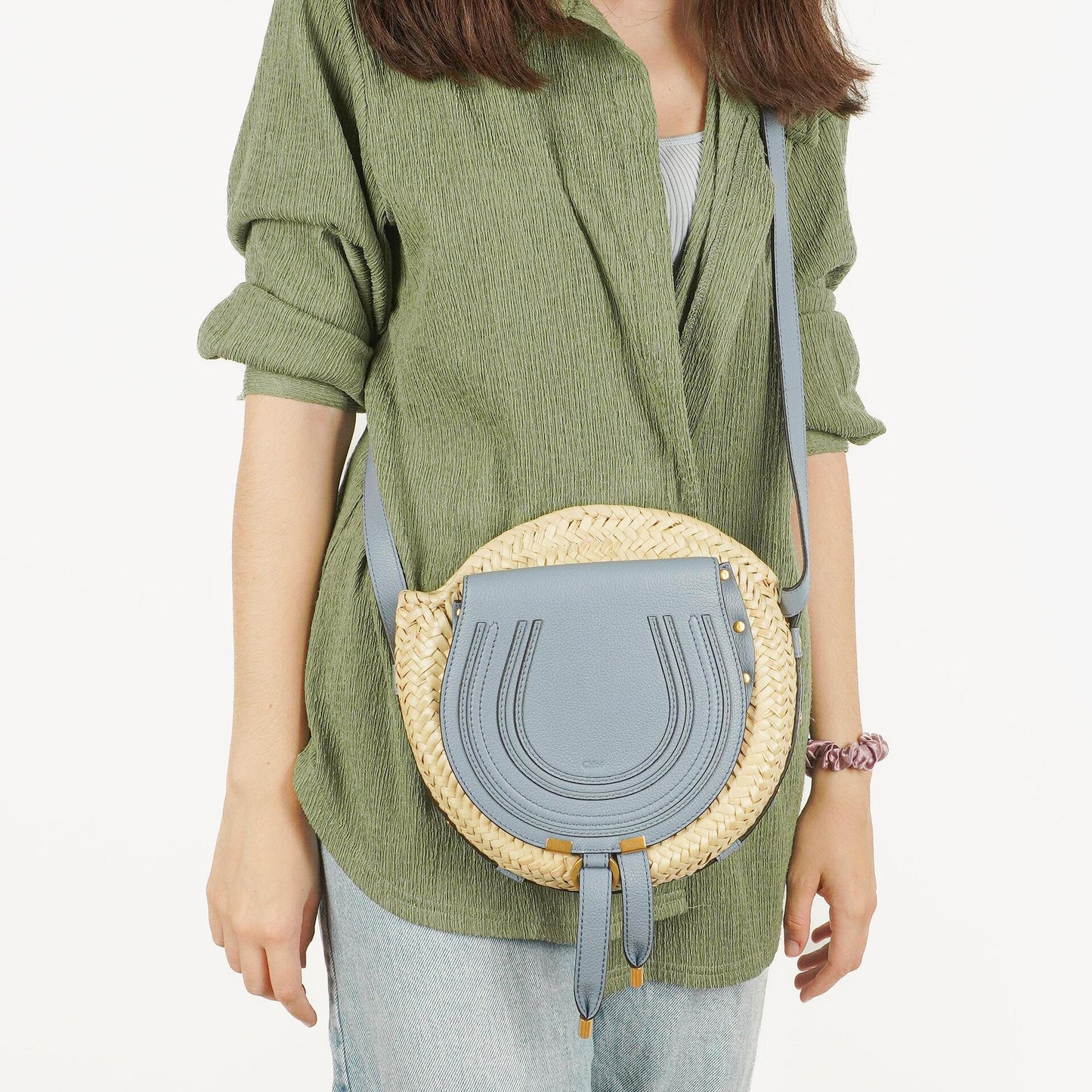 Chloé Marcie Korb-Crossbody-Tasche aus Raffia und Leder
