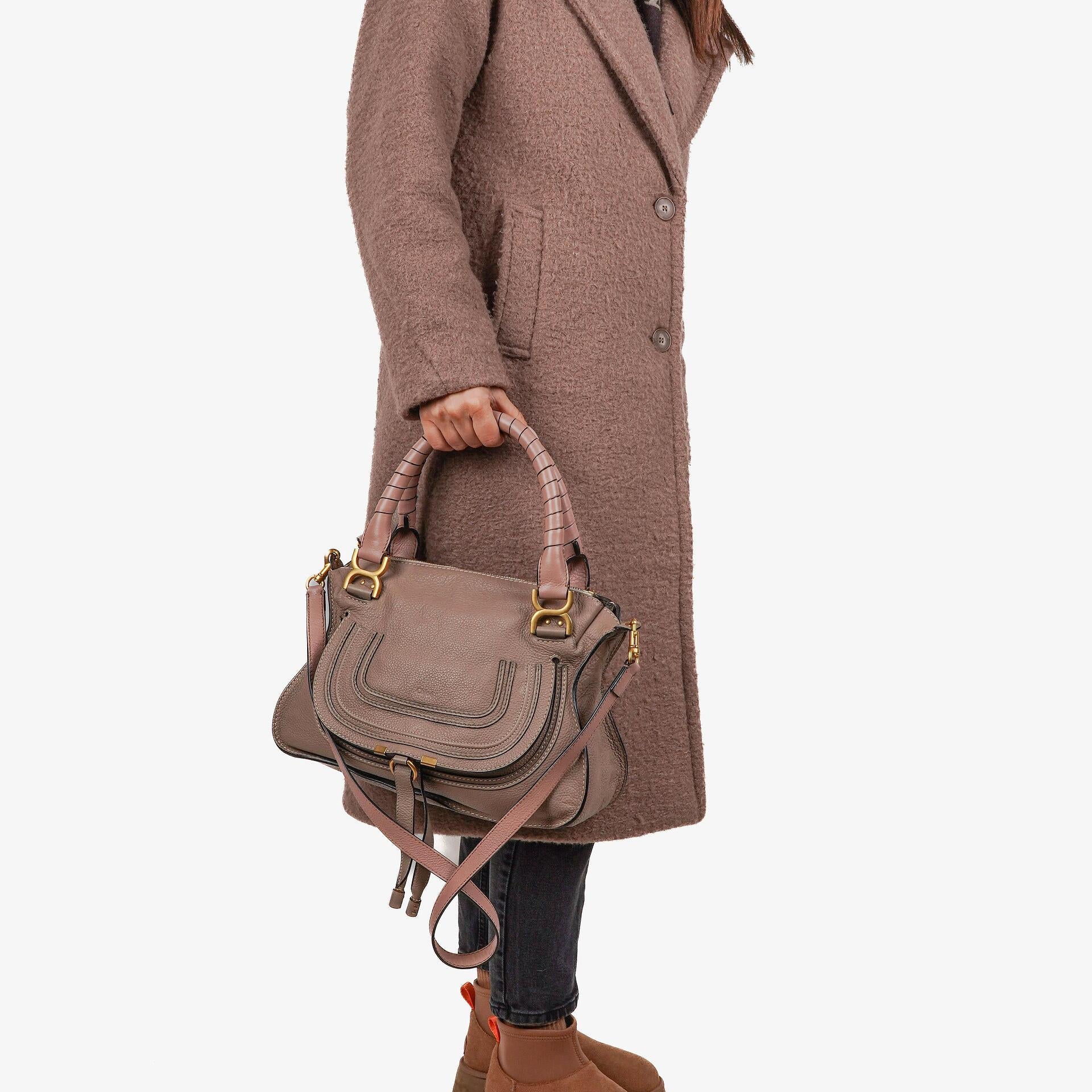 Chloé Marcie Schultertasche aus Leder in Rhino/Dunkel Odalisque Pink