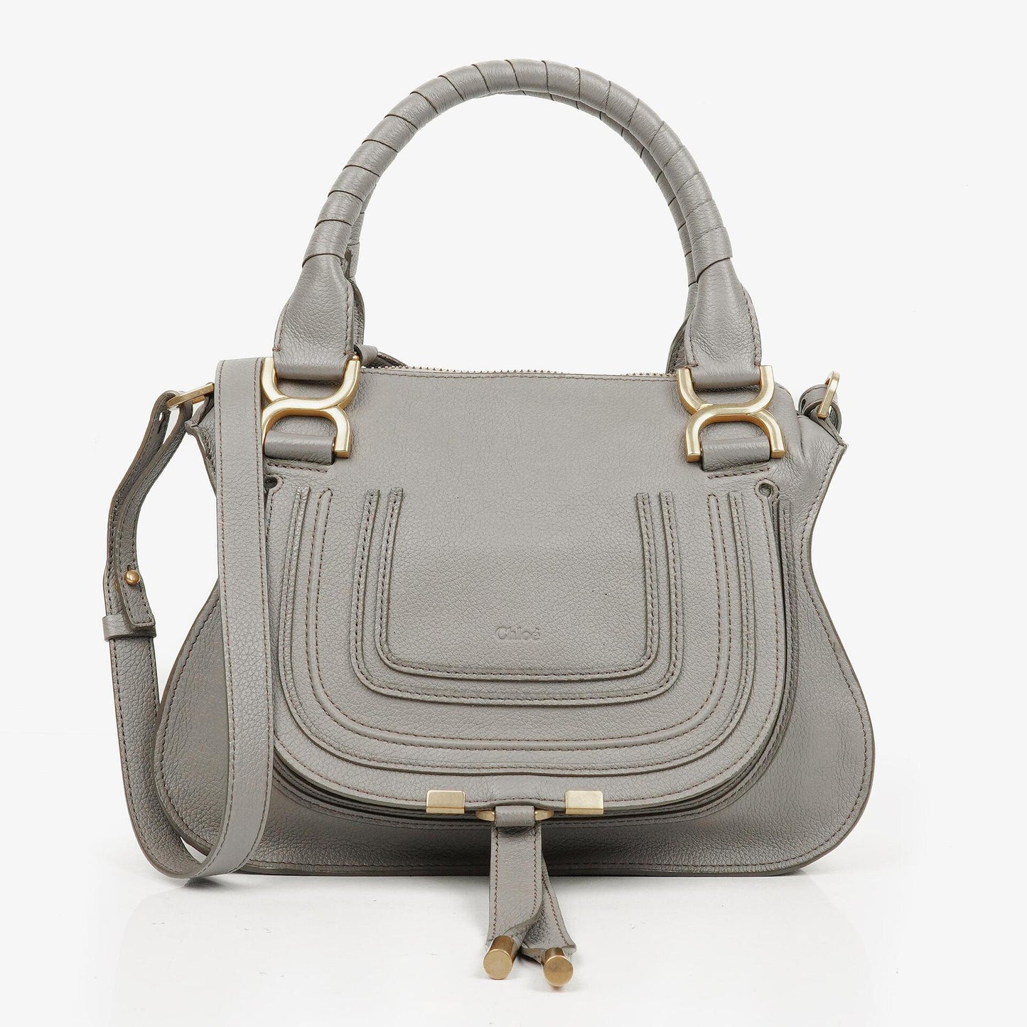 Chloe Marcie Small Tasche aus kaschmirgrauem genarbtem Leder
