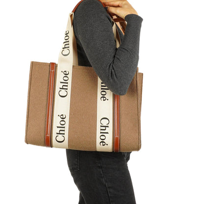 Chloe Mittelgroße Woody Woll Schultertasche Braun