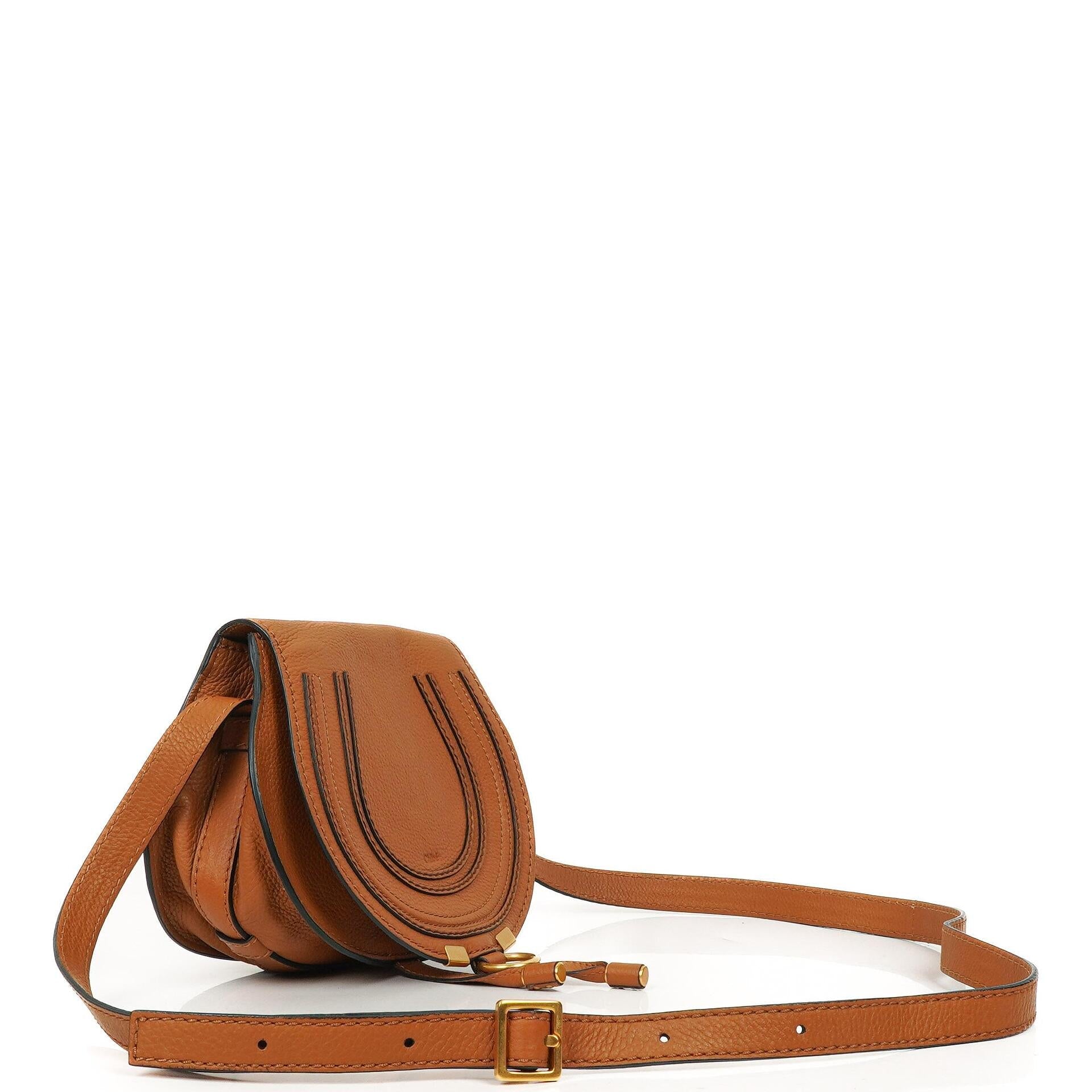 Chloe Mini Marcie Tan Genarbtes Kalbsleder Satteltasche Umhängetasche