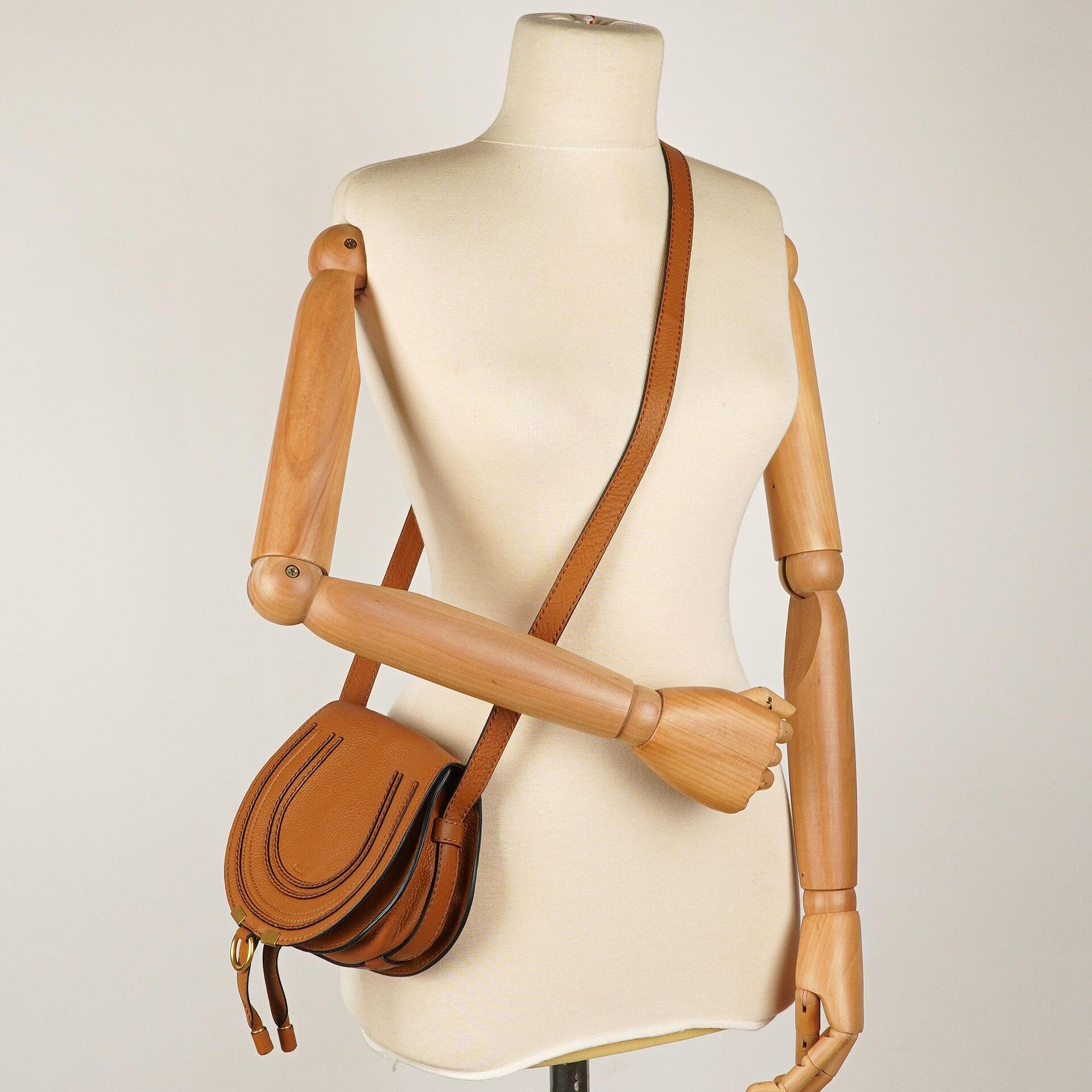 Chloe Mini Marcie Tan Genarbtes Kalbsleder Satteltasche Umhängetasche