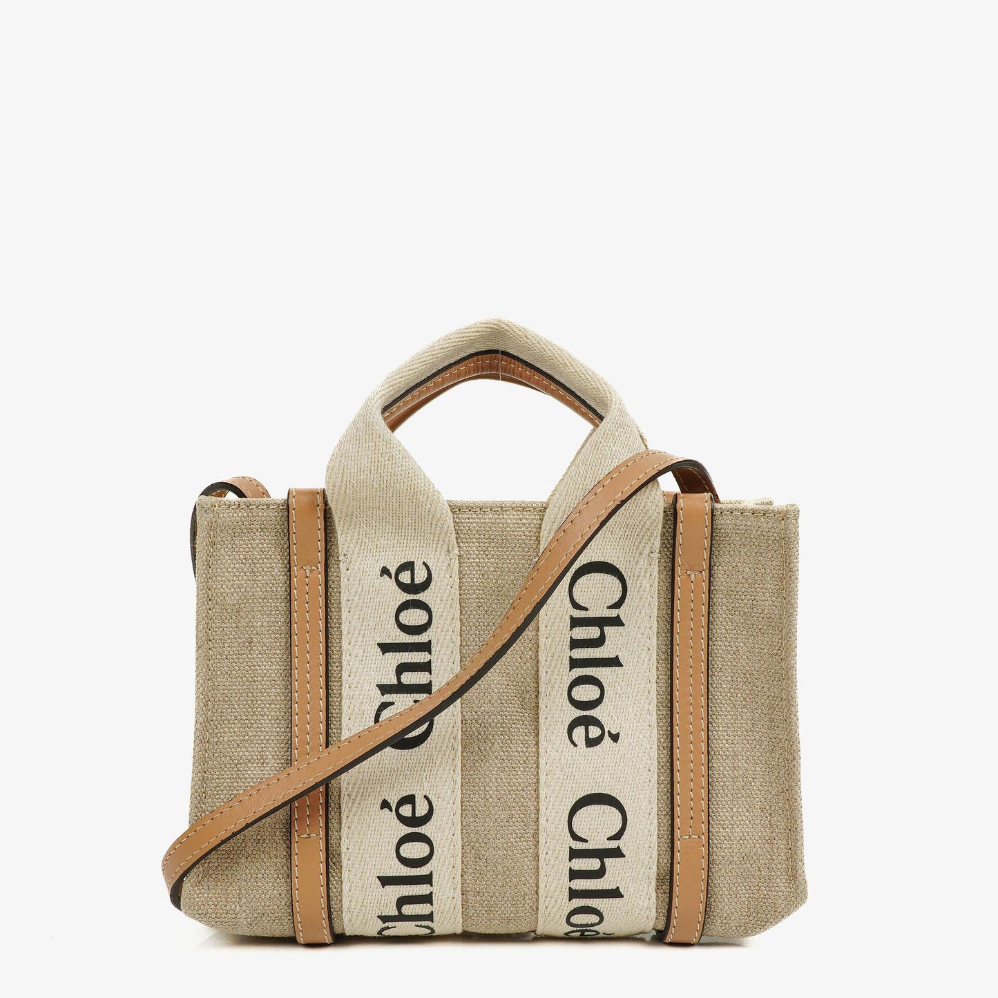 Chloé Mini Woody Tote Bag aus Leinen